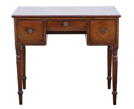 A George IV mahogany side table, 1820s, on ring turned tapered legs, H 81cm, W 91cm, D 49cm