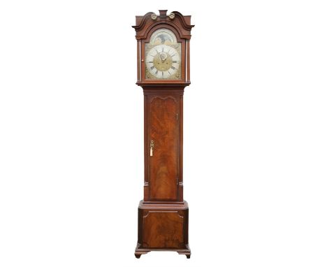 A George III mahogany longcase clock, by Joshua Brown, Liverpool, with 12 inch steel and brass face with cherub spandrels and