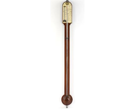 An early 19th century Negretti and Zambra of London mahogany stick barometer, H 92cmIvory registration Certificate: U1FGLVGGC