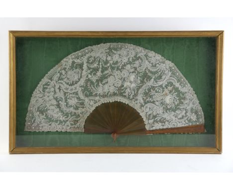 A quantity of collectables including ; a late 19th century lace fan mounted in a glazed giltwood frame, 77cm x 44cm, a three 