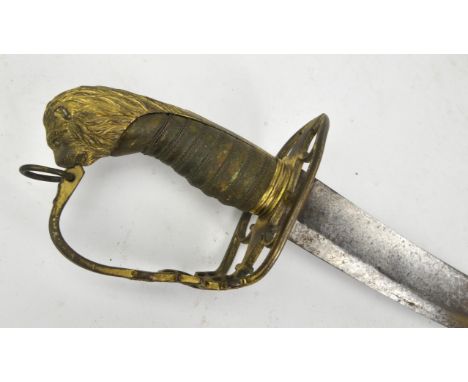 A British 1803 pattern light infantry flank officers sword the 75cm curved, single fullered blade with remnants of gilt inlai