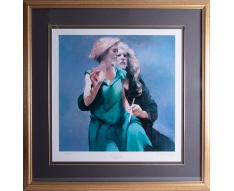 Robert Lenkiewicz, signed edition print, 'Bella with the Painter', 317/550,  with certificate, 57.5cm x 55cm, framed and glaz