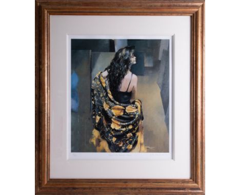 Robert Lenkiewicz, signed print, 'Karen with Bronze Shawl', edition number 327/500, framed and glazed, overall size 84cm x 77