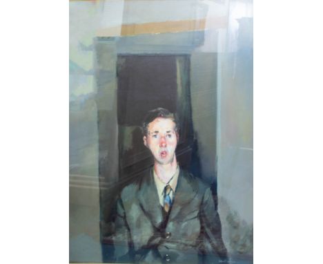 Robert Lenkiewicz, early signed portrait, oil on canvas 'Study of Michael Hodge', approximately 123cm x 90cm in a heavy black