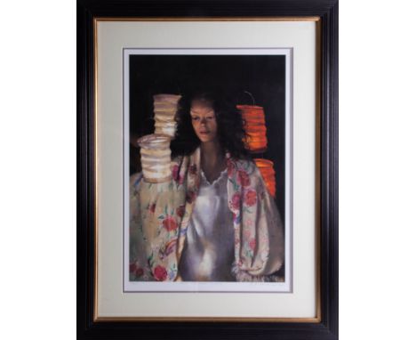 Robert Lenkiewicz, signed edition print 'Anna Paper Lanterns', 23/500, with certificate, framed and glazed.