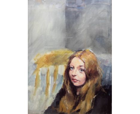 Robert Lenkiewicz (1941-2002), early oil on canvas portrait 'Study of girl with brown hair', canvas 81cm x 61cm in a heavy bl