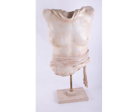 A ceramic sculpture of a female torso, height approximately 62cm including base.