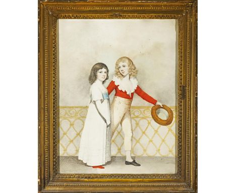 ADAM BUCK (1759-1833) Portrait of William Bellingham Budworth and his Sister Emma Mary, small full length, on a balcony Signe