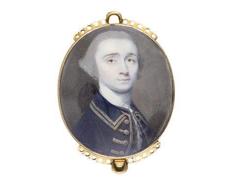 JAMES REILY (c.1735-1778)  Portrait of a Gentleman Signed with initials and dated ‘I Reily 1764'. Watercolour on ivory Oval, 