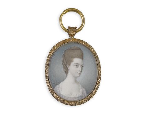 CHARLES FORREST (c.1753-1787)  Portrait of a Lady Signed and dated ‘C. Forrest 1776’  Watercolour on ivory Oval, 4.6cm high, 