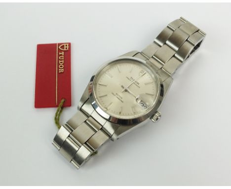 A Gentleman's stainless steel Tudor Prince Oysterdate rotor self-winding wristwatch, the silvered dial with batons, sweep sec