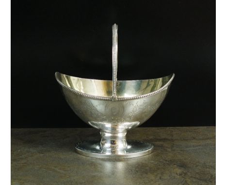 A George III silver swing handled sugar basket, Benjamin Mountigue, London 1784, with intaglio duty mark, the basket of navet