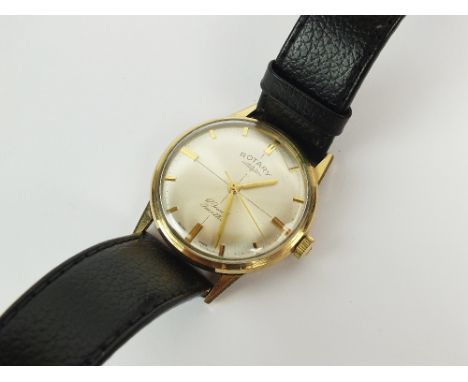 A Gentleman's 9ct gold Rotary wristwatch, the circular silvered dial with batons and sweep seconds hand, manual wind, with at