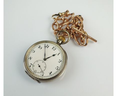 A continental silver open-faced pocket watch, the white enamel dial with black Arabic numerals and subsidiary seconds hand, t