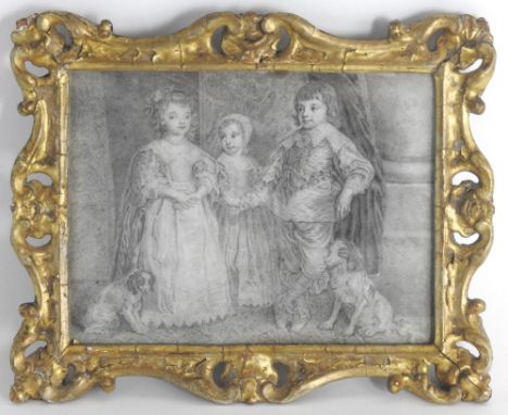 English school, 18th century The Elder Children of Charles I,pencil in a carved wood frame, 13.5 x 18cmNotes: This drawing is