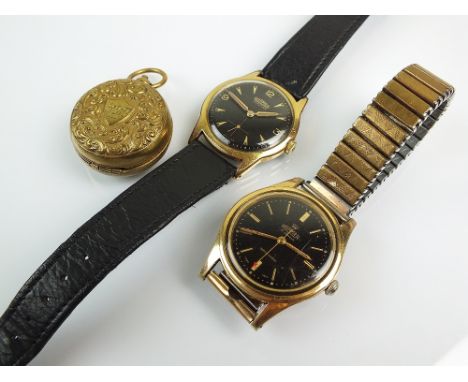 A Gentleman's gold plated Roamer wristwatch, the black dial with sweep seconds hand, manual wind, with attached expanding bra