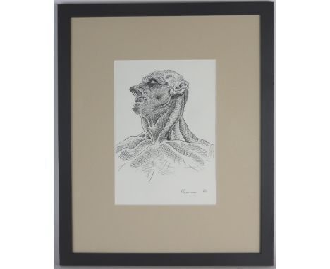 Peter Howson (B.1958) Head and shoulder study of a man, signed and dated '90 lower right,pen and ink,28 x 19cm