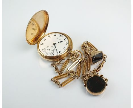 A Gentleman's 9ct gold Record full hunter pocket watch, the white enamel dial with black Arabic numerals and subsidiary secon