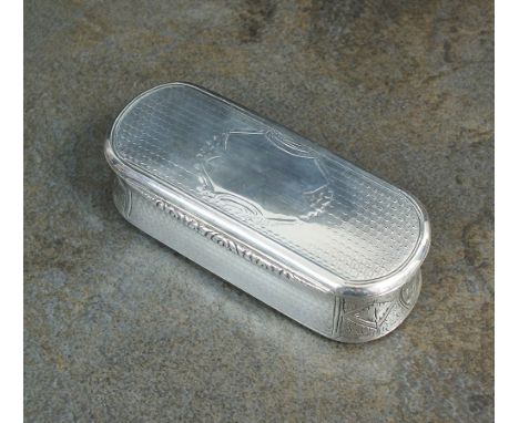 A Victorian silver oval box, George Unite, Birmingham 1863, the engine turned waisted body with vacant cartouche to the hinge