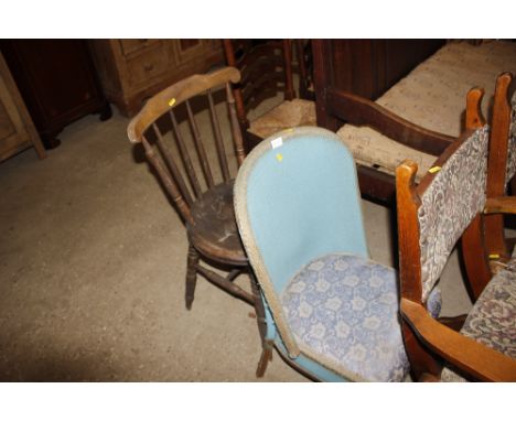 A loom bedroom chair and an elm seated stick back kitchen chair