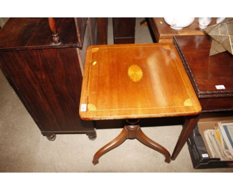 A 19th Century mahogany tripod occasional table, the inlaid top raised on baluster column