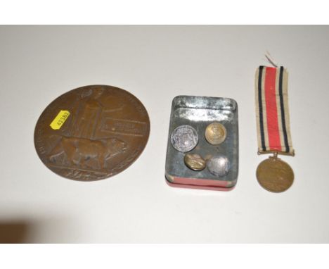 A Special Constabulary medal; a death plaque and military button