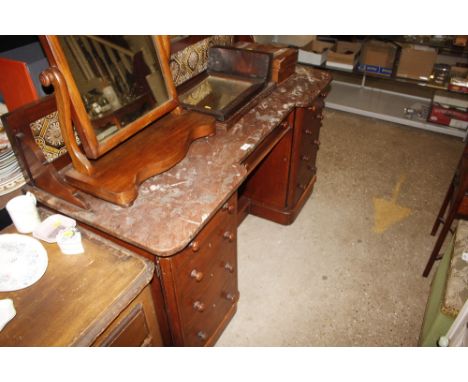 A Victorian mahogany marble top and tile back wash stand