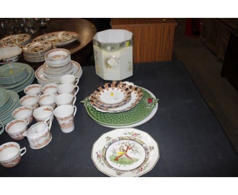 A Wilkinson Ltd. porcelain floral decorated jardiniere; various teaware; strawberry serving plate etc.