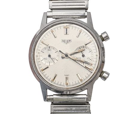 A Heuer stainless steel gentleman's chronograph, calibre 7733 movement, 36mm diam, on associated expanding bracelet Crystal s