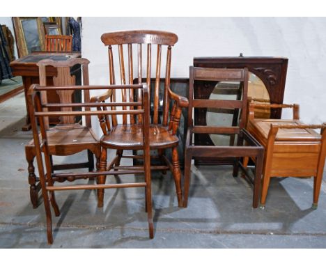 An ash comb back armchair, 19th c,&nbsp;shaped cresting above a spindle back, scroll arms, H-stretcher, 110cm h, a vernacular