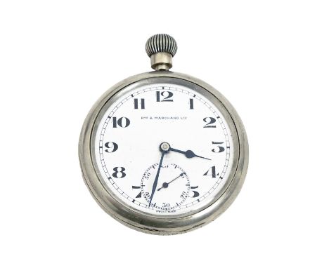 A WWII British Military Issue nickel plated keyless lever watch, Ryf &amp; Marchand Ltd,&nbsp;52mm diam, marked on screw back