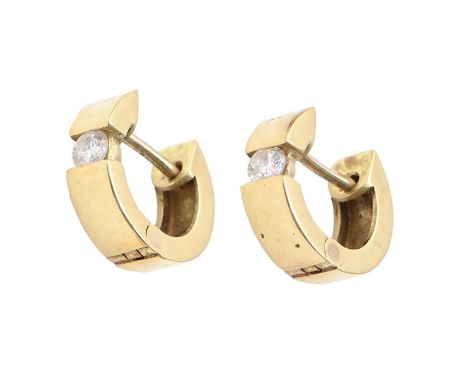 A pair of diamond hoop earrings, in 18ct gold, 13mm, 4g  Light wear scratches