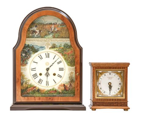 A reproduction walnut mantel clock and an Elliott oak mantel timepiece, 37 and 17cm h  Good condition, movements untried