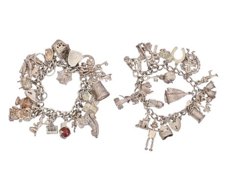 Two silver charm bracelets, 18cm l, 5ozs 18dwts  Good condition