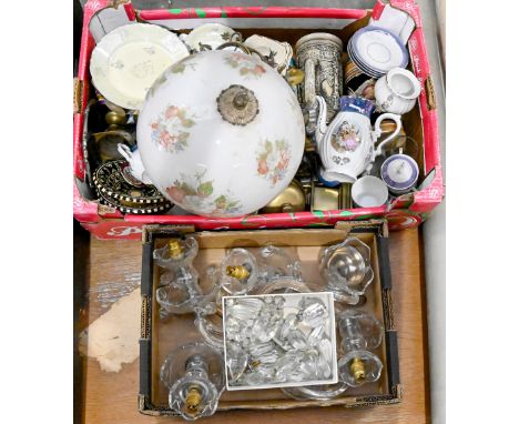 Miscellaneous cut-glass light fittings, 20th c,&nbsp;including sconce arms, harlequin droplets, etc  Mixed condition. Some da