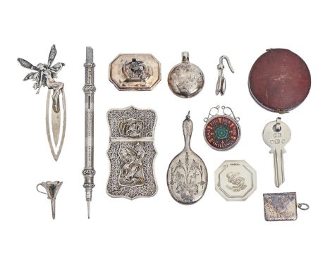 A South East Asian silver filigree card case and cover, mid 19th c, 75mm and miscellaneous other silver articles, to include 