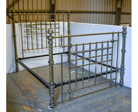 A brass bed, 19th c, castors, 152cm w Generally good condition. Some light wear.