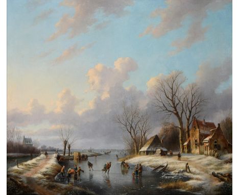 Johann Bernard Klombeck (1815-1893) - Dutch Winter Scene with Skaters, signed, oil on canvas, 92.5 x 115cm   Provenance: Neal