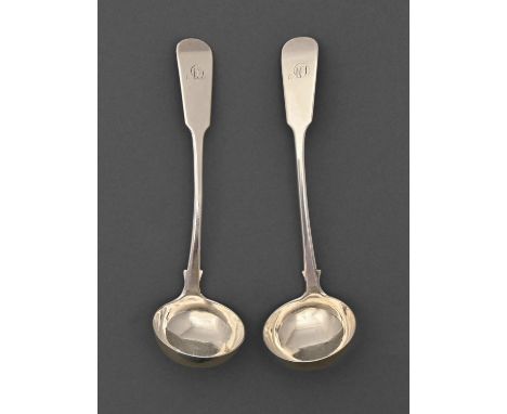 A pair of Scottish Victorian silver sauce ladles, Fiddle pattern, by Alexander Coghill, Glasgow 1846, 2ozs 18dwts  Light wear