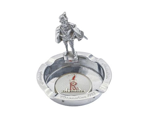 Nottingham interest. A chromium plated and enamelled commemorative figural ashtray, 1953, inscribed around the rim Raleigh In