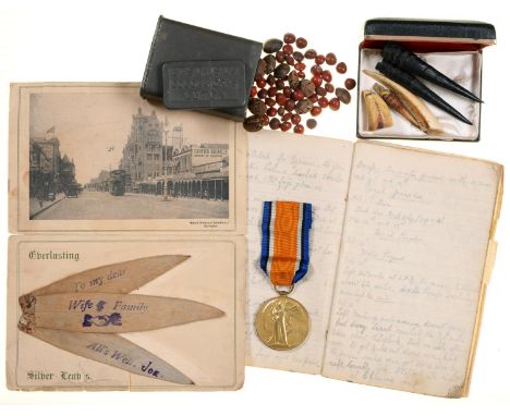 WWI Victory Medal 26290 Sjt J King L N Lan R, diary and notebook attributed to the same with pencil entries recalling his ser