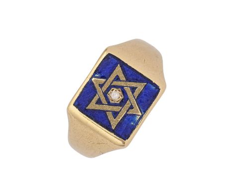 An 18ct gold and blue enamel signet ring, with Star of David, Birmingham 1958, 4.7g, size M  Enamel scratched and chipped, ho