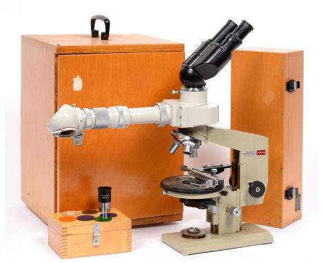 A Soviet Russian compound binocular microscope and drawing extension 1960's, with two X5 eyepieces, three objective lenses, c