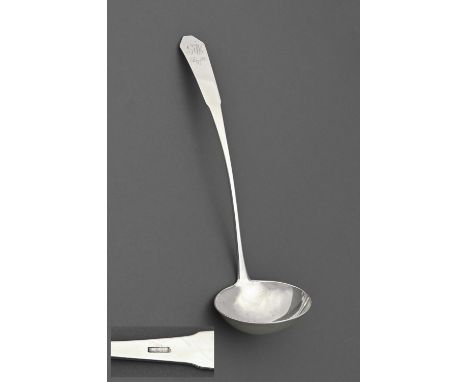 Connecticut silver. A North American soup ladle, c1806, cut cornered Fiddle pattern, engraved with contemporary initials GW a