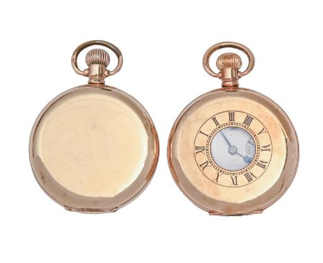 Two gold-plated hunting and half hunting cased keyless lever watches, early 20th c, 50mm diam  Movements untried, both with a