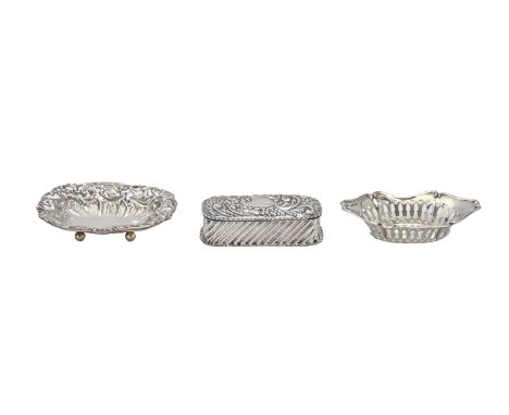 A Victorian wrythen fluted silver hairpin box, the lid die stamped with C-scrolls and flowers, 11cm, by Deakin &amp; Francis,