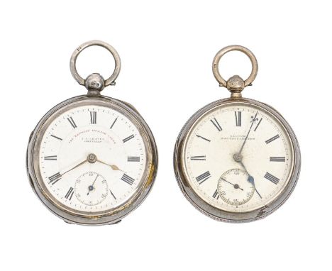 Two English silver lever watches, 51mm diam, both Chester, 1891 and 1901  Front joint of one watch broken, typical wear and d