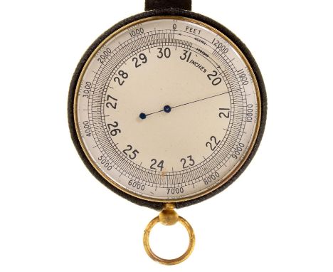 A lacquered brass pocket aneroid barometer, marked T Wheeler London 238/45, 68mm diam, cased  Lacquer discoloured and worn, s