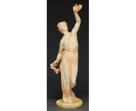 A Royal Worcester statuette of a young woman as Liberty, 1893, 41cm h, puce printed mark Professional restoration to fingers 