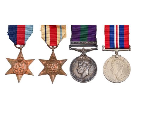 WWII, attributed group of four, 1939-1945 Star, Africa Star, War Medal and General Service Medal one clasp Palestine 1945-48 